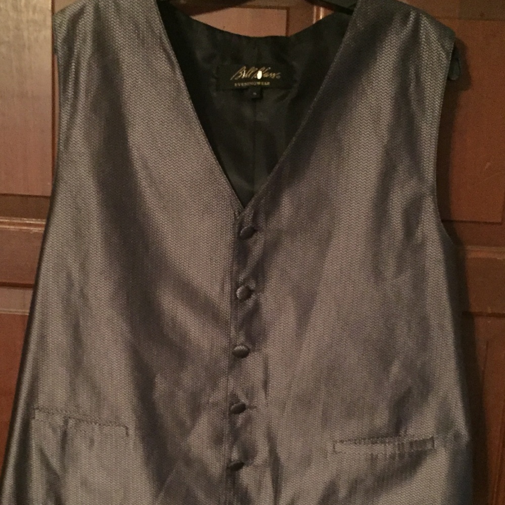 Bill Blass Tuxedo Vest Size XL Silver 100% Silk